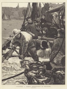 Descargando un barco de arenques francés en Boulogne