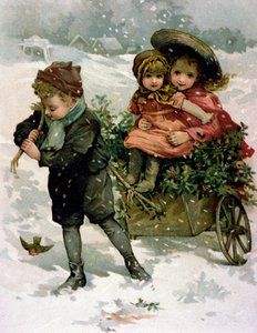 Recogiendo Acebo, tarjeta victoriana de Lizzie Mack