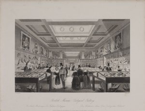 Vista de la Galería Zoológica, Museo Británico mostrando visitantes mirando las exhibiciones, c.1850 (grabado) de Llewellyn (after) Jewitt