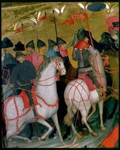 Soldados montados, detalle del retablo de la Virgen y San Jorge, c.1390-1400 (temple sobre tabla) de Lluís Borrassà