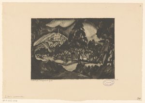 Paisaje montañoso con árboles y edificios. Le Soir (título original del objeto)
