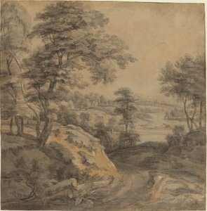 Paisaje boscoso con un camino de Lodewijk de Vadder
