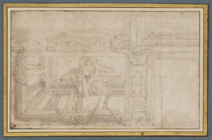 Ignudo, según un fresco en el techo de la Sala di Ulisse, Palazzo Poggi, Bolonia