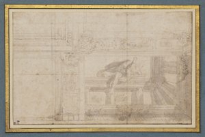 Ignudo, según un fresco en el techo de la Sala di Ulisse, Palazzo Poggi, Bolonia de Lodovico Carracci