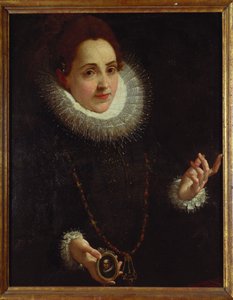 Retrato de una dama sosteniendo un retrato en miniatura de un caballero de Lodovico Carracci