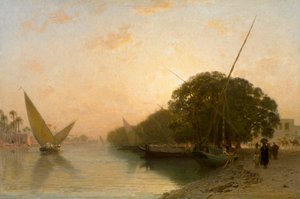 Francés: Canal Mahmoudieh en Alejandría de noche, Egipto