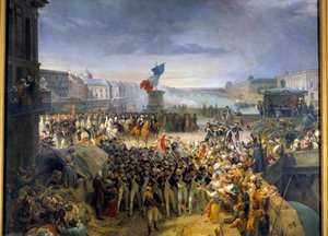 La Guardia Nacional de París, reunida en el Pont Neuf, partiendo para el ejército en septiembre de 1792 de Léon Cogniet
