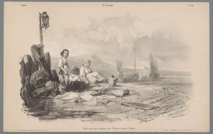 Tres niños jugando en una bahía. Representaciones de la vida rural (título de la serie) La Campaña. Etudes varieés aux deux Crayons (título de la serie sobre el objeto) de Léon Jean Baptiste Sabatier