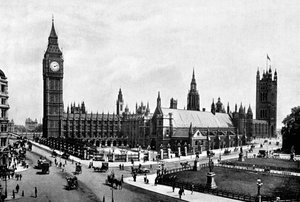 Las Casas del Parlamento y Westminster Hall vistas desde Parliament Square, Londres, c. 1905 de London Stereoscopic and Photographic Co