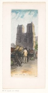 Vista de Notre Dame en París con libreros en primer plano
París Notre Dame les bouquinistes (título en el objeto) de Léopold Robin