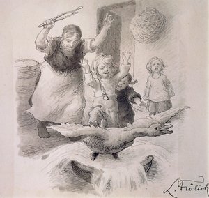 El patito feo, ilustración de Lorenz Frolich (1820-1908) para el cuento de Hans Christian Andersen (1805-1875).