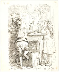Los dos niños preparan mariposas de Lorenz Frølich