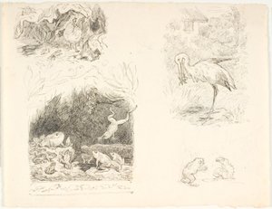 Cuatro bocetos para ilustraciones de La rana, Nuevos cuentos y relatos de H.C. Andersen de Lorenz Frølich