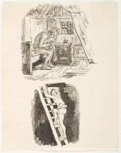 Dos bocetos para el gorro nocturno del solterón de Lorenz Frølich