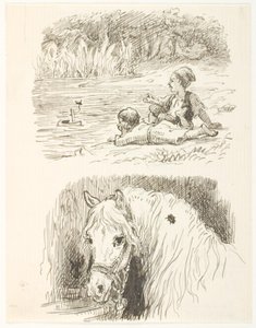 Dos bocetos para ilustraciones de Skarnbassen de Lorenz Frølich