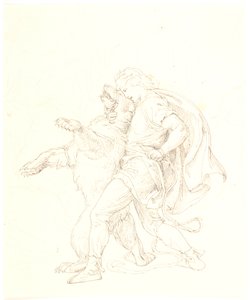 Boceto para la lucha de Skjold con el oso de Lorenz Frølich