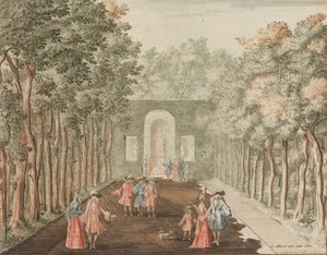 De Laan na Ceres, frente a la estatua de Phaunus, en: Tooneel Der Voornaamste Nederland de Lorenz Scherm