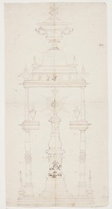 Boceto de un soporte giratorio con las iniciales de la reina Juliane Marie