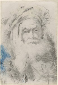 Un Viejo Barbudo Apoyando su Cabeza en su Mano de Lorenzo Baldissera Tiepolo