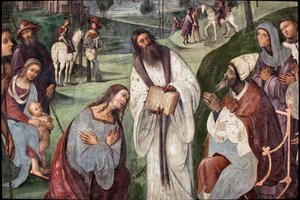 Vida de Santa Cecilia: Urbano I invita a Valeriano a convertirse (detalle) de Lorenzo Costa