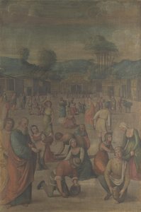 Los israelitas recogiendo maná de la historia de Moisés, después de 1508 de Lorenzo Costa