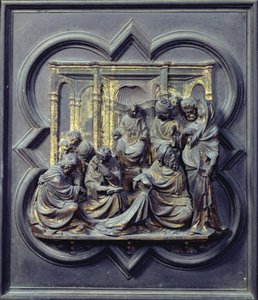 Cristo entre los doctores, cuarto panel de las puertas norte del Baptisterio de San Giovanni, 1403-24 (bronce)