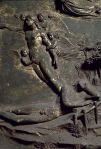 Creación de Eva de la costilla de Adán. (detalle) de la Puerta Oriental llamada Paraíso, talla