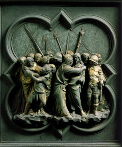Puerta Norte (llamada Puerta de la Cruz, en el Norte), detalle (El Beso de Judas) de Lorenzo Ghiberti