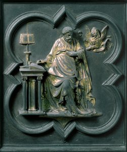 Puerta norte (llamada Puerta de la Cruz, en el norte), detalle exterior: San Marcos. Escultura de bronce hecha por Lorenzo Ghiberti (1378-1455) de Lorenzo Ghiberti