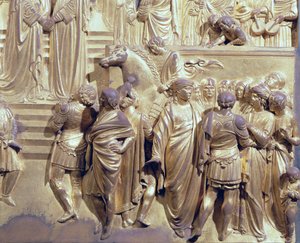 El encuentro del Rey Salomón y la Reina de Saba, detalle de los asistentes (post restauración) de Lorenzo Ghiberti