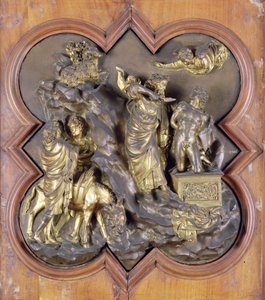 El sacrificio de Isaac, relieve de competición en bronce para las puertas del Baptisterio, Florencia (1401)