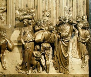 La historia de José, detalle del panel original de las Puertas del Este del Baptisterio de Lorenzo Ghiberti