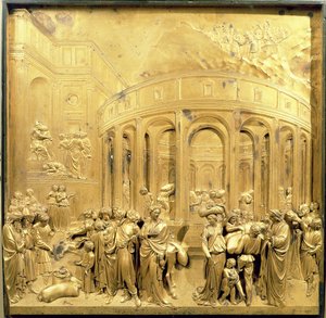 La historia de José, panel original de las puertas este del Baptisterio, 1425-52 (bronce dorado) (post restauración) de Lorenzo Ghiberti