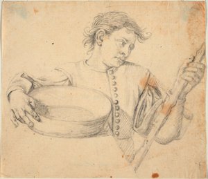 Niño, medio cuerpo, con un plato y un bastón de Lorenzo Lippi
