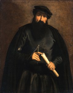 Retrato de un hombre con compás y rollo de papel de Lorenzo Lotto
