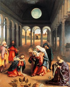 Cristo despidiéndose de su madre por Lorenzo Lotto de Lorenzo Lotto
