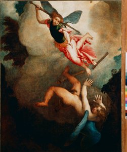 San Miguel cazando a Lucifer. Pintura de Lorenzo Lotto (1480-1556)