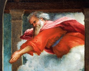 El Padre Eterno, (detalle) de la Anunciación, ca 1434, por Lorenzo Lotto (1480-1556), óleo sobre lienzo de Lorenzo Lotto
