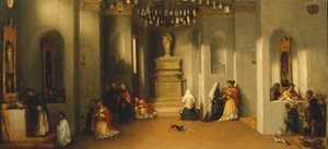 La llamada de Santa Lucía, primer panel de la predela del Retablo de Santa Lucía o Santa Lucía ante el juez por Lorenzo Lotto