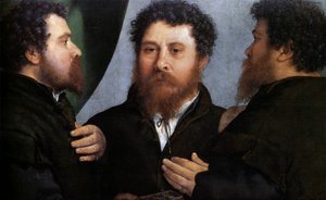 Triple retrato de un orfebre (¿Bartolomeo Carpan) de Lorenzo Lotto