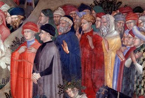 San Juan Bautista bautizando a las multitudes en el Jordán (detalle) de Lorenzo Salimbeni