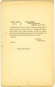 Órdenes Generales, No. 11, Departamento de Guerra, Oficina del Ayudante General, Washington, 23 de abril de 1861