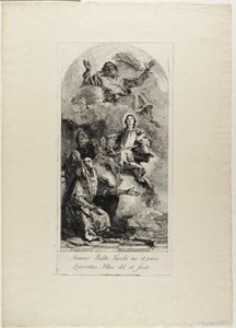 Santa Ana y San Joaquín ofreciendo a la Virgen María como niña al Padre Eterno de Lorenzo Tiepolo