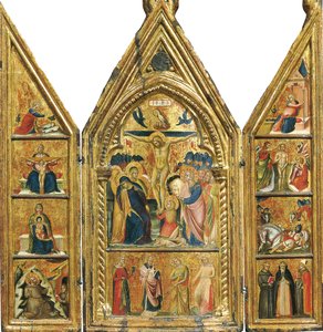Tríptico portátil con una crucifixión central de Lorenzo Veneziano