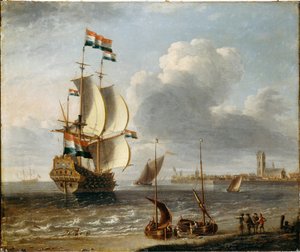 Un barco holandés de la Compañía de las Indias Orientales frente a Hoorn de Lorenzo a Castro