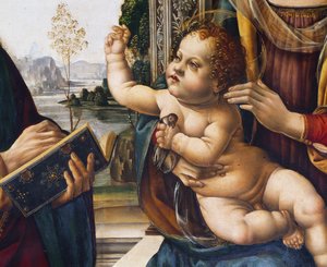 Niño Jesús, detalle de la Virgen con el Niño y los Santos de Lorenzo di Credi