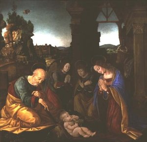 Madonna adorando al Niño Cristo