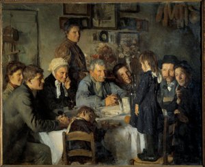 Las bodas de oro Comida familiar de campesinos. Pintura de Louis Adolphe Dechenaud (1868-1926) 1909 Sol. 1,66x2,03 m Dijon, Museo de Bellas Artes de Louis Adolphe Dechenaud