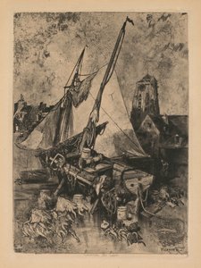 Barcos de pesca, Normandía (Environ de Caen) de Louis Adolphe Hervier
