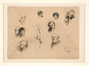 Varios bocetos, cabezas de Louis Adolphe Hervier